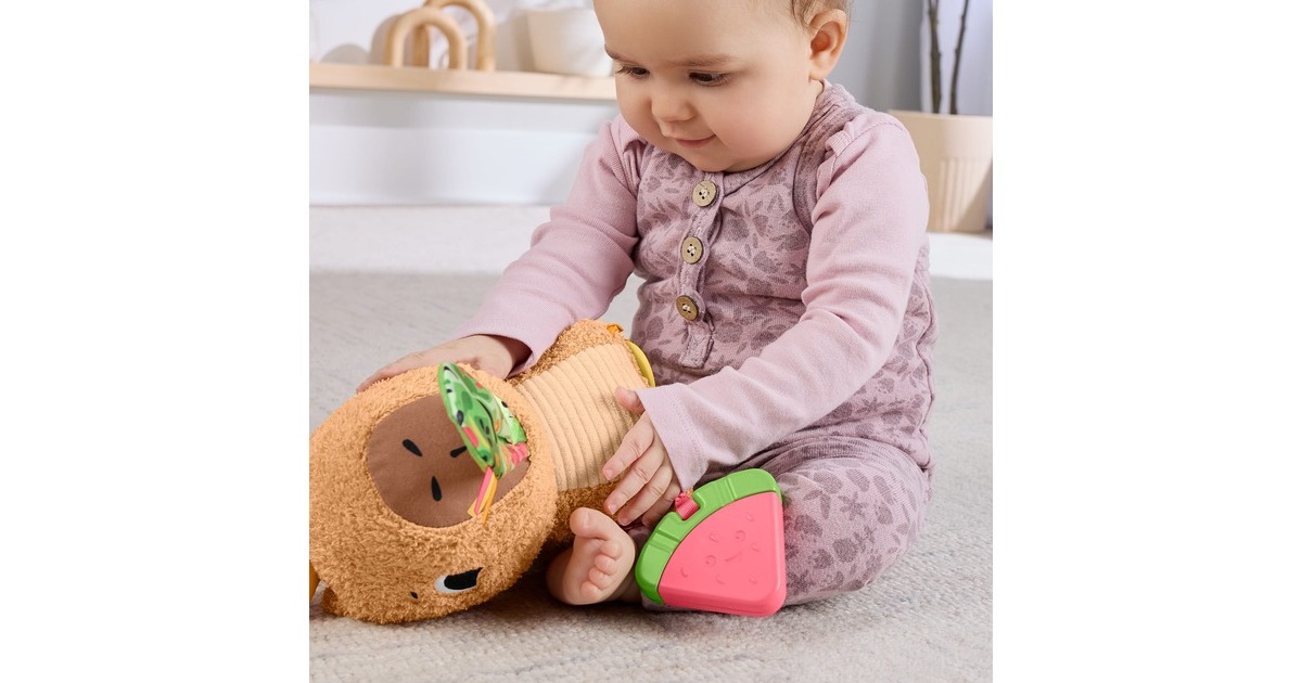 Peluche Capibara Abracitos Fisher-Price | Sonajero Y Mordedor Sensorial | Bebés 3+ Meses | Motricidad Fina Y Comodidad