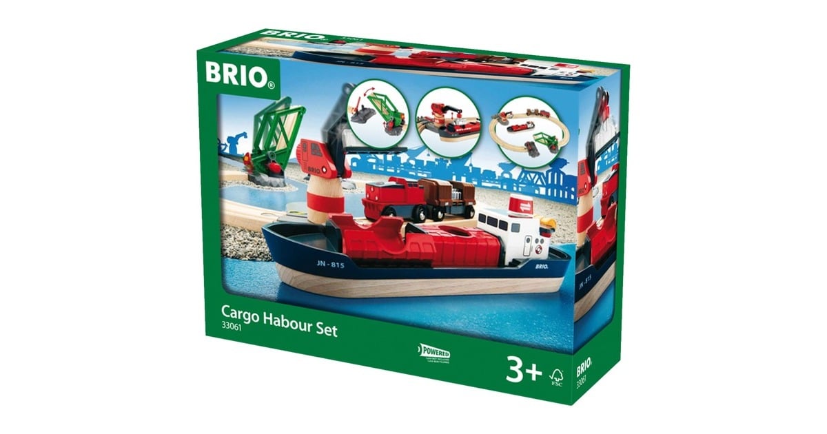 BRIO World Circuit Portuaire – 16 Pièces, Grue, Pont Levant, Train à Pile – Jouet En Bois Dès 3 Ans