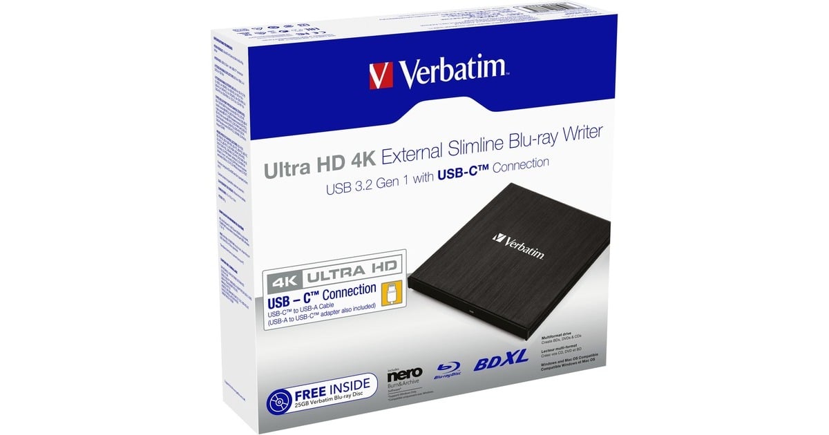 Verbatim 43888 unidad de disco óptico BluRay DVD Combo Negro, Regrabadora Bluray externa negro