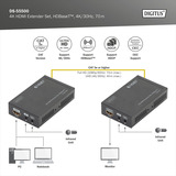 Digitus Set extensor HDMI 4K HDBaseT, Alargador de HDMI negro