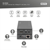 Digitus Set extensor HDMI 4K HDBaseT, Alargador de HDMI negro