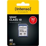 Intenso 32GB SDHC Clase 10, Tarjeta de memoria 32 GB, SDHC, Clase 10, 25 MB/s, Resistente a golpes, Resistente a la temperatura, A prueba de rayos X, Negro