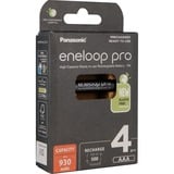 Panasonic Eneloop Pro Batería recargable AAA Níquel-metal hidruro (NiMH) Batería recargable, AAA, Níquel-metal hidruro (NiMH), 4 pieza(s), 930 mAh, Negro