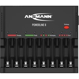 Ansmann Powerline 8, Cargador negro, Níquel-cadmio (NiCd), Níquel-metal hidruro (NiMH), Sobrecarga, AA, AAA