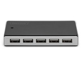 Digitus Concentrador USB 2.0, 10 puertos, Hub USB negro/Plateado, 10 puertos, USB 2.0, 480 Mbit/s, Negro, Plata, China, 5 V, 4 A