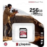 Kingston 256GB Canvas React Plus SDXC UHS-II 300R/260W U3 V90 for Full HD/4K/8K, Tarjeta de memoria negro, 256 GB, SD, Clase 10, UHS-II, 300 MB/s, 260 MB/s