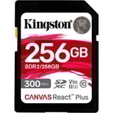 Kingston 256GB Canvas React Plus SDXC UHS-II 300R/260W U3 V90 for Full HD/4K/8K, Tarjeta de memoria negro, 256 GB, SD, Clase 10, UHS-II, 300 MB/s, 260 MB/s