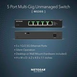 Netgear MS305 No administrado 2.5G Ethernet (100/1000/2500) Negro, Interruptor/Conmutador No administrado, 2.5G Ethernet (100/1000/2500), Bidireccional completo (Full duplex), Montaje de pared