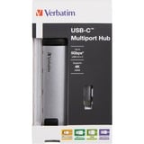 Verbatim 49141 hub de interfaz USB 3.2 Gen 1 (3.1 Gen 1) Type-C 1000 Mbit/s Negro, Plata, Hub USB plateado/Negro, USB 3.2 Gen 1 (3.1 Gen 1) Type-C, USB 3.2 Gen 1 (3.1 Gen 1) Type-C, 1000 Mbit/s, Negro, Plata, Metal, 0,015 m