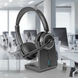 Lindy L118 Auricular de oficina inalámbrico con estación de carga, Auriculares con micrófono negro