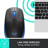 Logitech M190 Ratones, Ratón negro/Azul, Ambidextro, Óptico, RF inalámbrico, 1000 DPI, Azul