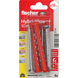 fischer Taco de vástago largo HybridPower 10x90 T K, Pasador rojo/Gris