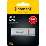 Intenso Alu Line unidad flash USB 64 GB USB tipo A 2.0 Plata, Lápiz USB plateado, 64 GB, USB tipo A, 2.0, 28 MB/s, Tapa, Plata