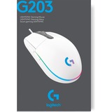 Logitech G203 Lightsync ratón USB tipo A 8000 DPI, Ratones para gaming blanco, USB tipo A, 8000 DPI, 1 ms, Blanco