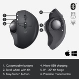 Logitech MX Ergo ratón mano derecha RF Wireless + Bluetooth Trackball 440 DPI negro, mano derecha, Trackball, RF Wireless + Bluetooth, 440 DPI, Grafito