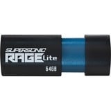 Patriot Supersonic Rage Lite unidad flash USB 64 GB USB tipo A 3.2 Gen 1 (3.1 Gen 1) Negro, Azul, Lápiz USB negro/Azul, 64 GB, USB tipo A, 3.2 Gen 1 (3.1 Gen 1), 180 MB/s, Deslizar, Negro, Azul