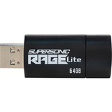Patriot Supersonic Rage Lite unidad flash USB 64 GB USB tipo A 3.2 Gen 1 (3.1 Gen 1) Negro, Azul, Lápiz USB negro/Azul, 64 GB, USB tipo A, 3.2 Gen 1 (3.1 Gen 1), 180 MB/s, Deslizar, Negro, Azul