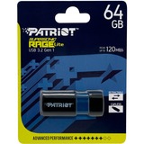 Patriot Supersonic Rage Lite unidad flash USB 64 GB USB tipo A 3.2 Gen 1 (3.1 Gen 1) Negro, Azul, Lápiz USB negro/Azul, 64 GB, USB tipo A, 3.2 Gen 1 (3.1 Gen 1), 180 MB/s, Deslizar, Negro, Azul