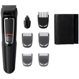 Philips MULTIGROOM Series 3000 Cara y cabello 7 en 1 con 7 herramientas, Cortador de pelo negro, Negro, Rectángulo, Barba, Oído, Ceja, Bigote, Nariz, Acero inoxidable, Batería, 60 min