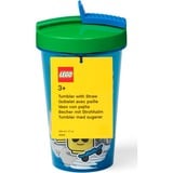 Room Copenhagen Vaso LEGO con pajita Iconic Boy Azul brillante, Taza azul/Verde