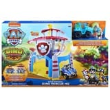 PAW Patrol, escenario del Dino Rescue HQ con sonidos y figura y vehículo exclusivos de Rex, Juego de construcción