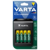 VARTA 57687 Pilas de uso doméstico Corriente alterna, Cargador negro, Níquel-metal hidruro (NiMH), Cortocircuito, 9V, AA, AAA, 4 pieza(s), Pilas incluidas