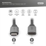 Digitus Cable de extensión USB 3.2 Gen 1, conector USB-C > puerto USB-C, Cable alargador negro/Plateado
