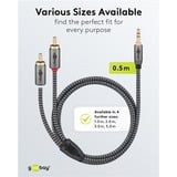 goobay Cable adaptador de audio Plus AUX 3,5mm jack > conector estéreo Cinch negro/Plateado