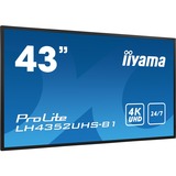 iiyama LH4352UHS-B1 pantalla de señalización Pantalla plana para señalización digital 108 cm (42.5") IPS 500 cd / m² 4K Ultra HD Negro Procesador incorporado Android 8.0 24/7, Pantalla de gran formato negro, Pantalla plana para señalización digital, 108 cm (42.5"), IPS, 3840 x 2160 Pixeles, 24/7