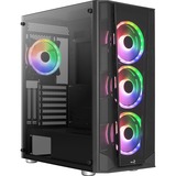 Aerocool PRISMBKV3 Caja PC ATX Negra 4 Ventiladores ARGB Frontal Lateral Cristal Templado, Cajas de torre negro, Midi Tower, PC, Negro, ATX, micro ATX, Mini-ITX, ABS, SPCC, Atrás, Frente