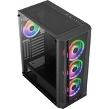 Aerocool PRISMBKV3 Caja PC ATX Negra 4 Ventiladores ARGB Frontal Lateral Cristal Templado, Cajas de torre negro, Midi Tower, PC, Negro, ATX, micro ATX, Mini-ITX, ABS, SPCC, Atrás, Frente