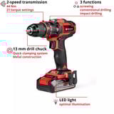 EINHELL Atornillador percutor a batería Power X-Change TE-CD 18/44 Li-i, 18 Voltios, Martillo atornillador negro/Rojo