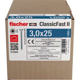 fischer Tornillo para aglomerado ClassicFast II 3,0x25 cabeza avellanada TX 