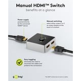 goobay Caja conmutadora HDMI manual 2 a 1 (4K @ 60Hz), Conmutador HDMI negro/Plateado