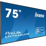 iiyama PROLITE LH7542UHS-B3 Pantalla plana para señalización digital 189,2 cm (74.5") IPS 500 cd / m² 4K Ultra HD Negro Procesador incorporado Android 8.0 18/7, Monitor LED negro, Pantalla plana para señalización digital, 189,2 cm (74.5"), IPS, 3840 x 2160 Pixeles, 18/7