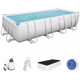 Bestway Power Steel 56466 piscina sobre suelo Piscina con anillo hinchable Rectangular 14812 L Azul, Gris gris/Azul, 14812 L, Piscina con anillo hinchable, Escalera, Azul, Gris, 119,5 kg