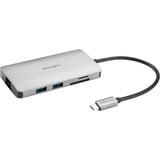 Kensington Dock móvil USB-C® sin Driver 8 en 1 UH1400P, Estación de acoplamiento plateado, USB 3.2 Gen 1 (3.1 Gen 1) Type-C, 85 W, 10,100,1000 Mbit/s, Negro, Plata, MicroSD (TransFlash), SD, China