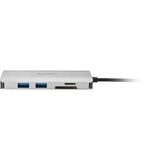 Kensington Dock móvil USB-C® sin Driver 8 en 1 UH1400P, Estación de acoplamiento plateado, USB 3.2 Gen 1 (3.1 Gen 1) Type-C, 85 W, 10,100,1000 Mbit/s, Negro, Plata, MicroSD (TransFlash), SD, China