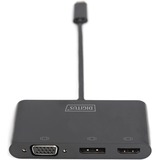 Digitus Adaptador de monitor triple USB-C™ 3 en 1 (HDMI, DP, VGA) negro, DP, VGA), USB 3.2 Gen 1 (3.1 Gen 1) Type-C, DisplayPort, HDMI, VGA, 0,11 m, China, USB, 84 mm