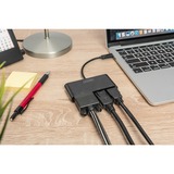 Digitus Adaptador de monitor triple USB-C™ 3 en 1 (HDMI, DP, VGA) negro, DP, VGA), USB 3.2 Gen 1 (3.1 Gen 1) Type-C, DisplayPort, HDMI, VGA, 0,11 m, China, USB, 84 mm