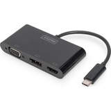 Digitus Adaptador de monitor triple USB-C™ 3 en 1 (HDMI, DP, VGA) negro, DP, VGA), USB 3.2 Gen 1 (3.1 Gen 1) Type-C, DisplayPort, HDMI, VGA, 0,11 m, China, USB, 84 mm