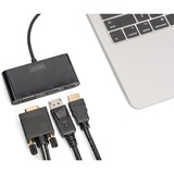 Digitus Adaptador de monitor triple USB-C™ 3 en 1 (HDMI, DP, VGA) negro, DP, VGA), USB 3.2 Gen 1 (3.1 Gen 1) Type-C, DisplayPort, HDMI, VGA, 0,11 m, China, USB, 84 mm