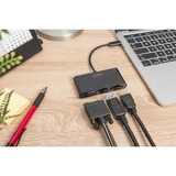 Digitus Adaptador de monitor triple USB-C™ 3 en 1 (HDMI, DP, VGA) negro, DP, VGA), USB 3.2 Gen 1 (3.1 Gen 1) Type-C, DisplayPort, HDMI, VGA, 0,11 m, China, USB, 84 mm