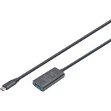 Digitus Cable de extensión USB 3.2 Gen 1 activo, conector USB-C > puerto USB-A, Cable alargador negro