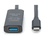 Digitus Cable de extensión USB 3.2 Gen 1 activo, conector USB-C > puerto USB-A, Cable alargador negro