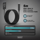 Digitus Cable de extensión activo USB 3.2 Gen 2, conector USB-C > puerto USB-A, Cable alargador negro