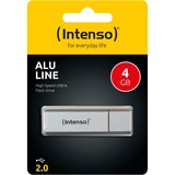 Intenso Alu Line unidad flash USB 4 GB USB tipo A 2.0 Plata, Lápiz USB plateado, 4 GB, USB tipo A, 2.0, 28 MB/s, Tapa, Plata