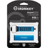 Kingston IronKey Keypad 200C USB-C de 512 GB 200C, FIPS 140-3 nivel 3 AES-256, Lápiz USB FIPS 140-3 nivel 3 AES-256, 512 GB, USB Tipo C, 3.2 Gen 1 (3.1 Gen 1), 280 MB/s, Funda, Azul