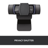 Logitech C920S HD Pro cámara web 1920 x 1080 Pixeles USB Negro, Webcam negro, 1920 x 1080 Pixeles, 30 pps, 720p, 1080p, Tapa de privacidad, 78°, USB