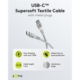 goobay Cable textil USB 2.0 supersuave, conector USB-C > conector USB-C blanco